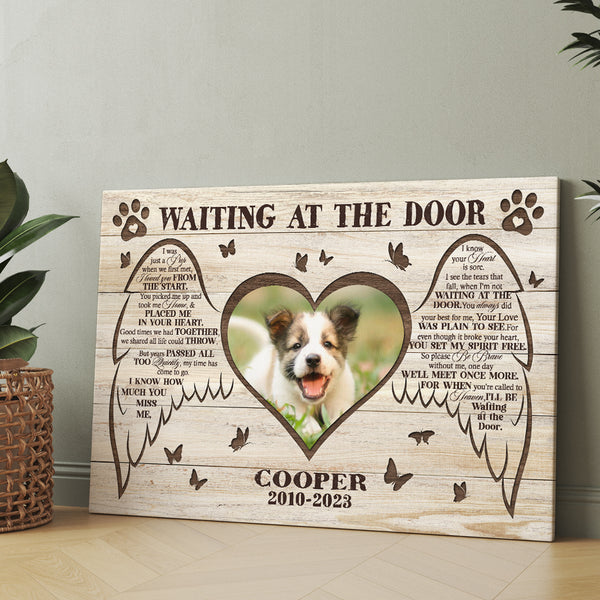 Dog Memorial Gift| Waiting At The Door Gifts For Loss of Dog Angel| Memorial Canvas Gifts for Dog NXM291