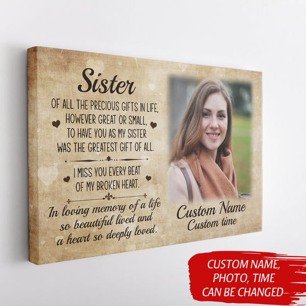 Sister Memorial Canvas Gift Personalized, Sympathy Gifts For Loss Of Sister, in Memory of My Sister NXM404