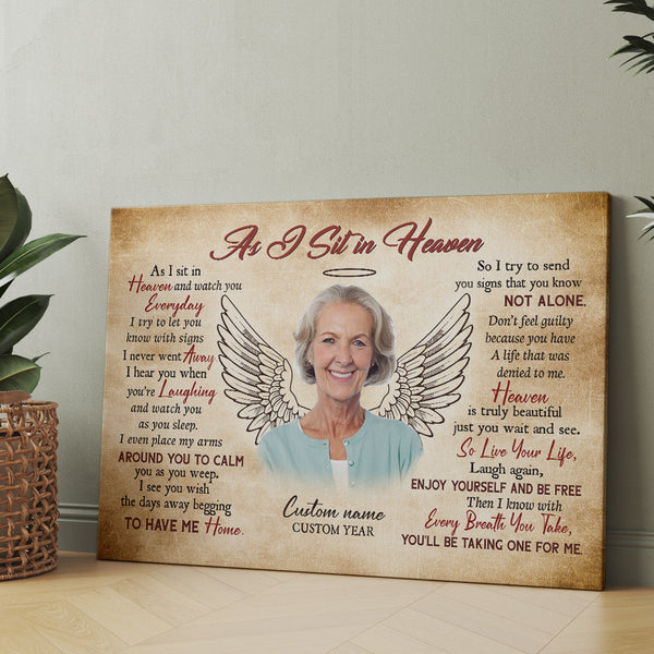 As I Sit in Heaven Memorial Canvas, Personalized Sympathy Gift for Loss of Father Mother NXM178