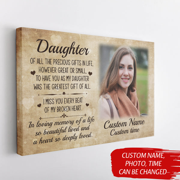 Daughter Memorial Canvas| In Memory Of My Daughter| Sympathy Gifts for Loss of Daughter NXM412