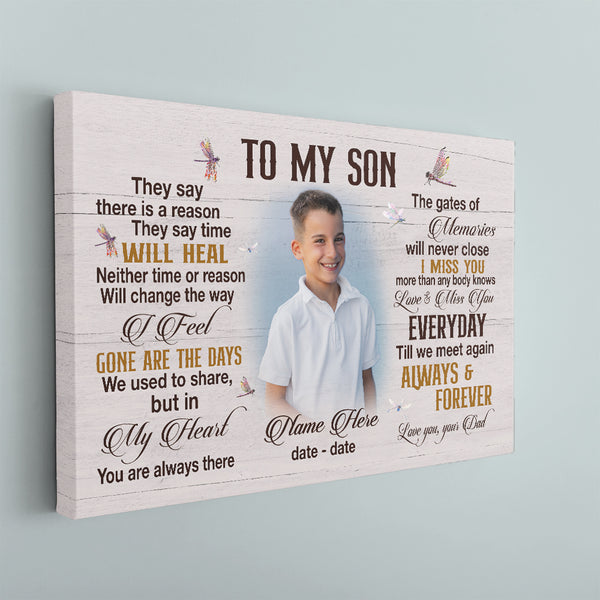 Son Personalized Memorial Canvas Gifts, To My Son in Heaven, Sympathy Gifts for Loss of Son NXM203