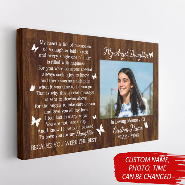 Daughter Memorial Canvas Gift - My Angel Daughter in Heaven| Gifts for Loss Of Daughter NXM413