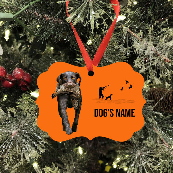 German Wirehaired Pointer Hunting Dog Custom Name Medallion Aluminum Ornament - Dog Christmas ornament FSD4359