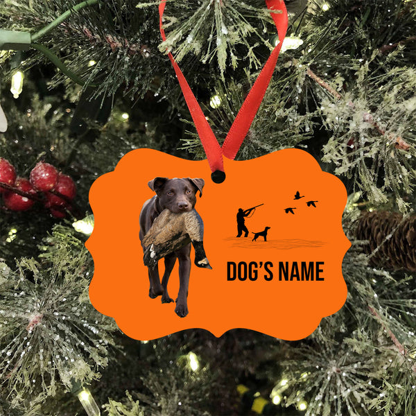 Chocolate Labrador Retriever Hunting Dog Custom Name Medallion Aluminum Ornament - Dog Christmas ornament FSD4344