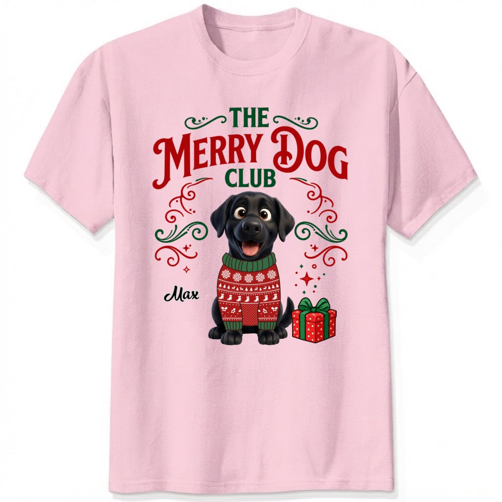 Funny Custom Dog Christmas T-Shirt, The Merry Dog Club Personalized Pet Shirt, Holiday Dog Lover Tee FSDM89