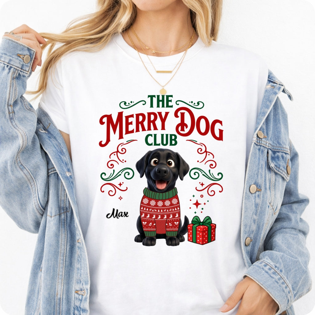 Funny Custom Dog Christmas T-Shirt, The Merry Dog Club Personalized Pet Shirt, Holiday Dog Lover Tee FSDM89