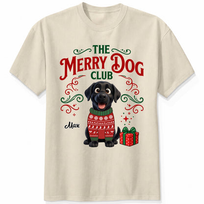 Funny Custom Dog Christmas T-Shirt, The Merry Dog Club Personalized Pet Shirt, Holiday Dog Lover Tee FSDM89
