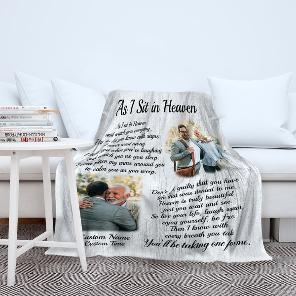As I Sit In Heaven Memorial Blanket, Personalized Sympathy Blanket Gift For Loss of Loved One MM05