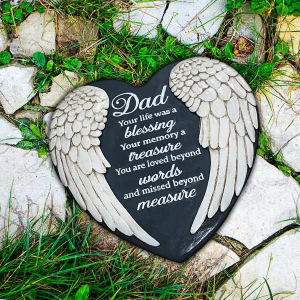 Dad Memorial Garden Stone gifts for Loss of Dad, Loss of Father Angel Wings Heart Stepping Stone TNS13