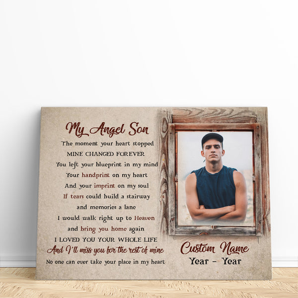 Son Memorial Canvas Gifts, Personalized Memorial Gift Sympathy Gift for Loss of Son in Heaven Son Remembrance NXM69