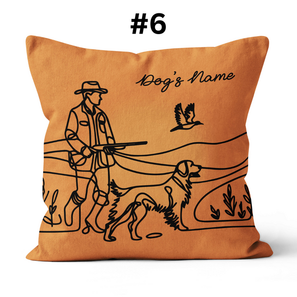 Hunting Dog one Continuous Line Custom Name Pillow, Personalized Gifts for Hunters - FSD4410