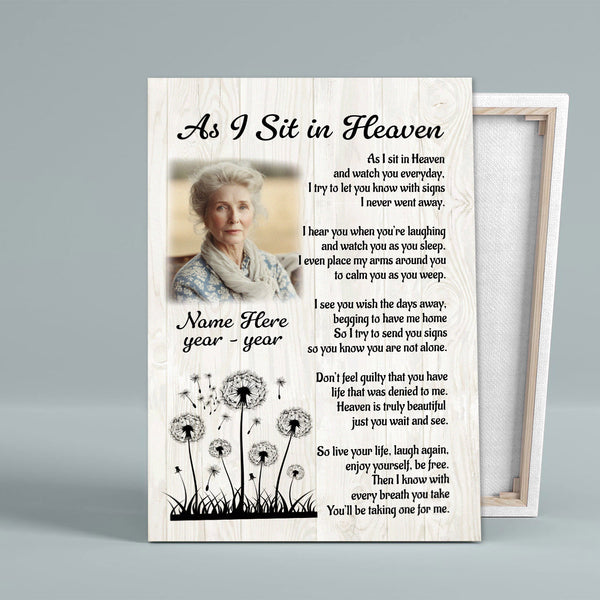 Custom Memorial Canvas As I Sit In Heaven, Sympathy Gifts for Loss of Loved One In Memory Gifts NXM485