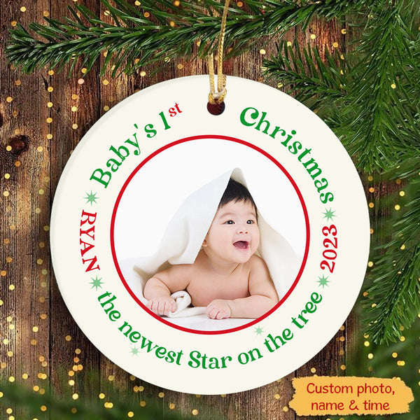 Personalized Baby's First Christmas Ornament, Custom Baby's First Christmas Photo Ornament Decoration OMT08-4