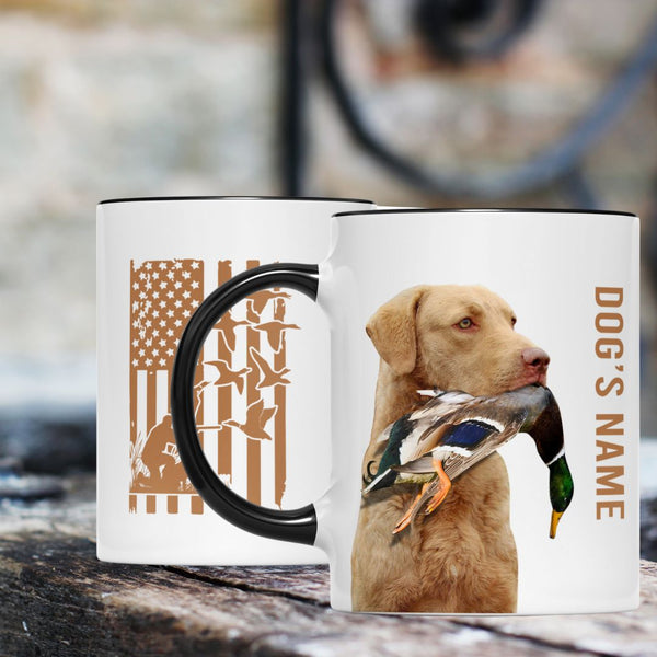 Duck Hunting Dogs Custom Name American flag Accent Edge-to-Edge Mug, Gifts idea for Duck Hunter FSD4502