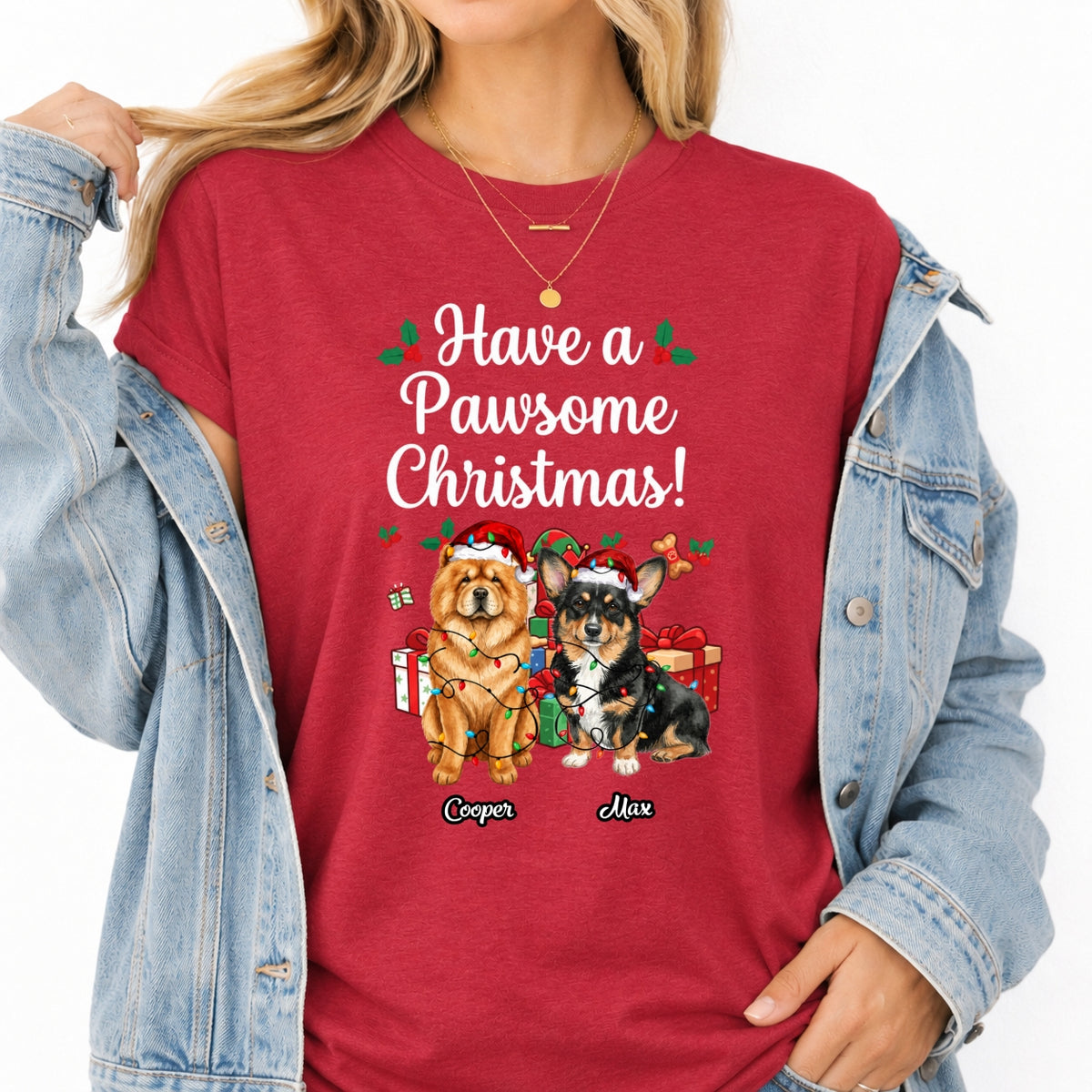 Funny "Have A Pawsome Christmas" Custom Dogs Christmas T-Shirt, Holiday Gift for Dog Mom Dog Dad FSDM85