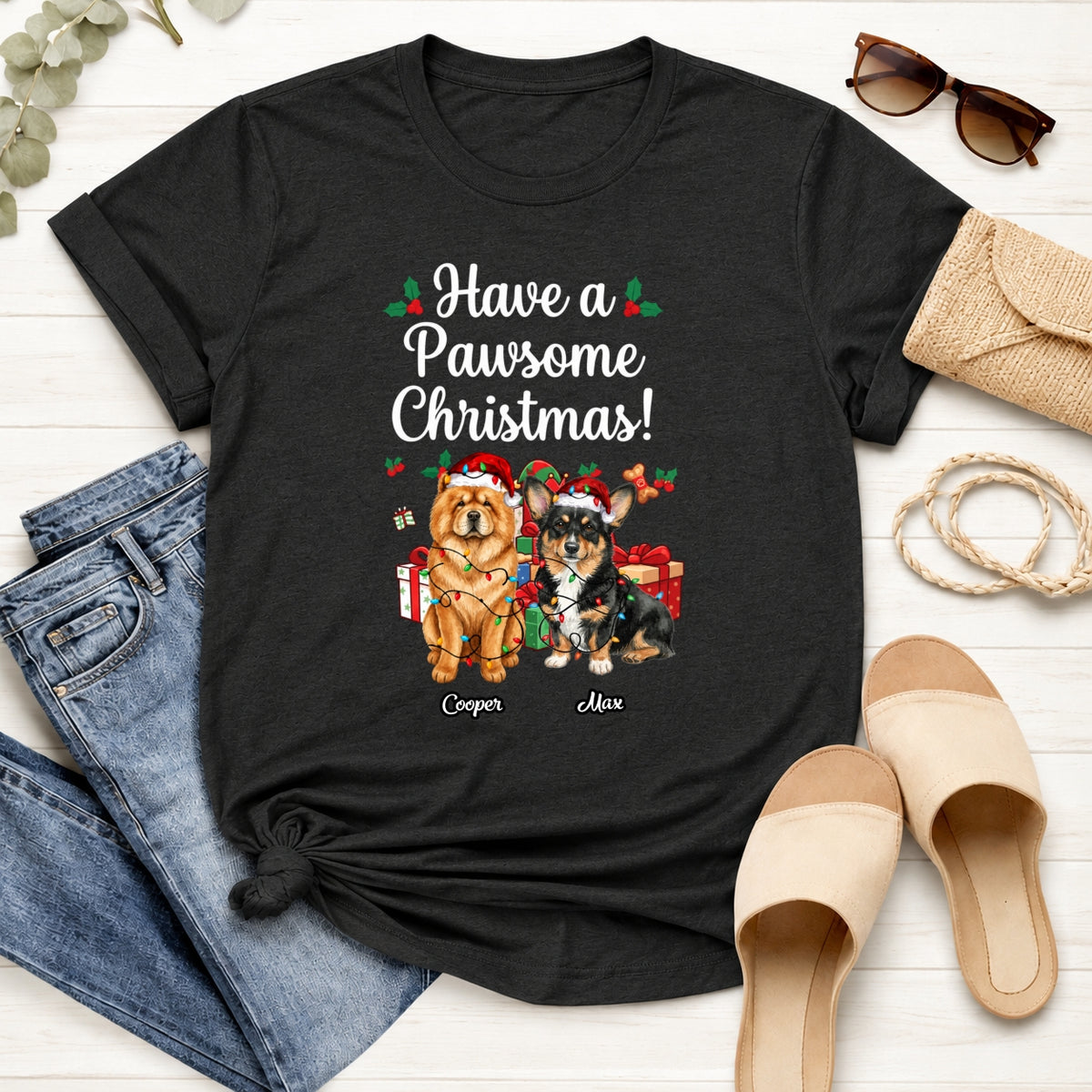Funny "Have A Pawsome Christmas" Custom Dogs Christmas T-Shirt, Holiday Gift for Dog Mom Dog Dad FSDM85