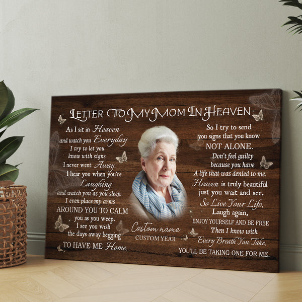 Letter to My Mom In Heaven Personalized Mom Memorial Gifts For Loss of Mother Remembrance NXM501