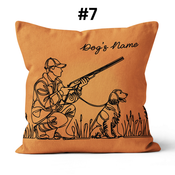 Hunting Dog one Continuous Line Custom Name Pillow, Personalized Gifts for Hunters - FSD4410