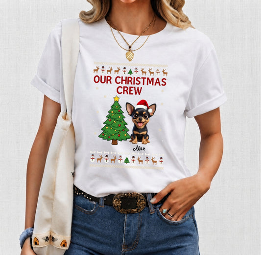 Custom Dogs Christmas T-Shirt, Our Christmas Crew Personalized Holiday Gift for Dog Lovers FSDM92