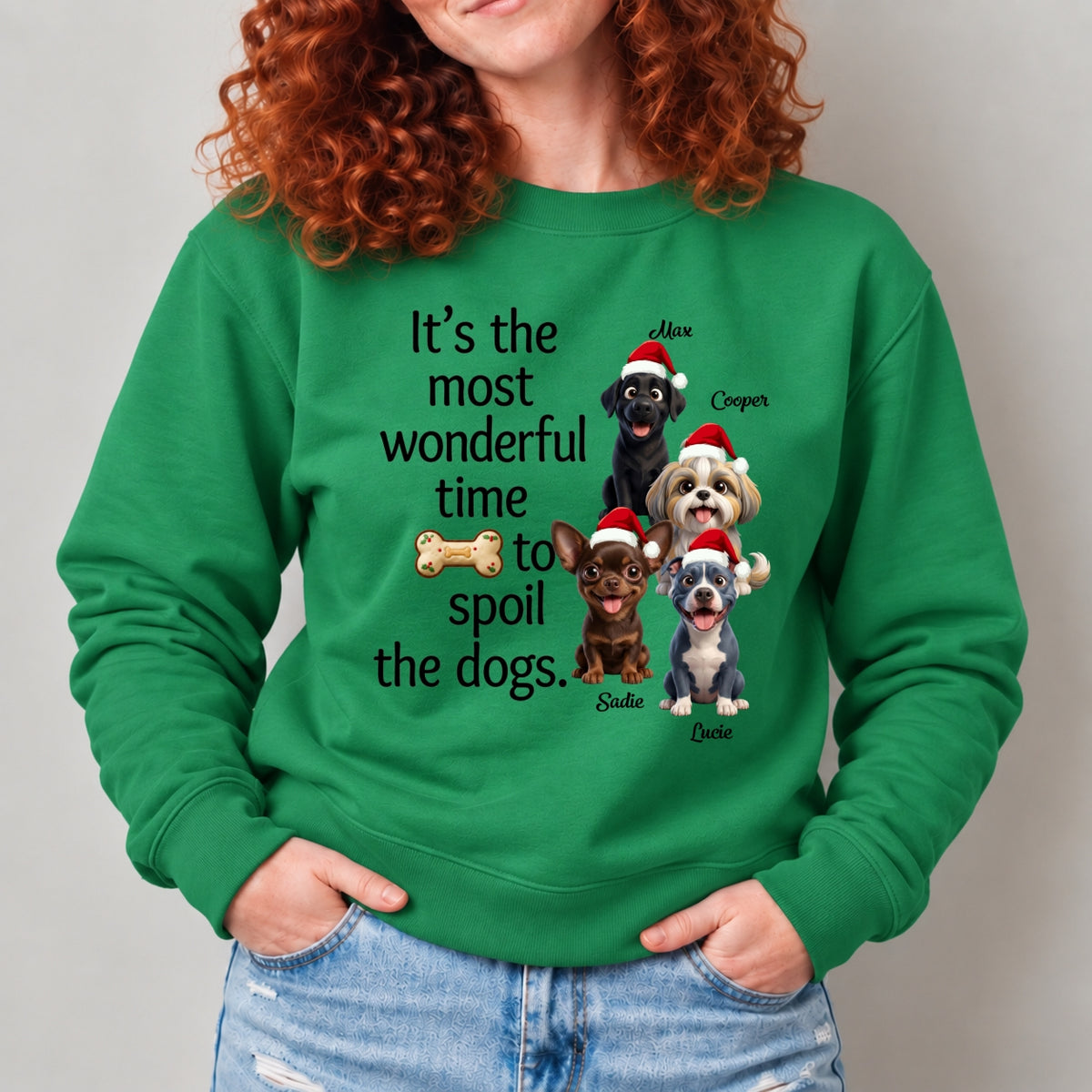 Custom Personalized Multi-Dogs Christmas Sweatshirt, It's The Most Wonderful Time To Spoil The Dogs FSDM129