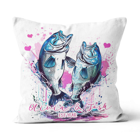 Custom Bass Fishing Couple Pillow Valentine'S Day Gifts For Wife And Husband, Valentines Day Decor IPHW5773