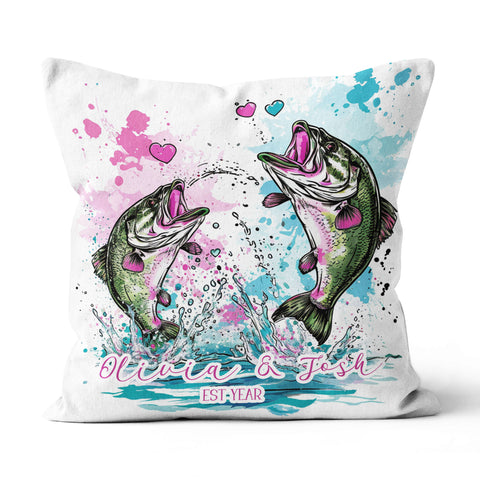 Custom Bass Fishing Couple Pillow Valentine'S Day Gifts For Wife And Husband, Valentines Day Decor IPHW5770