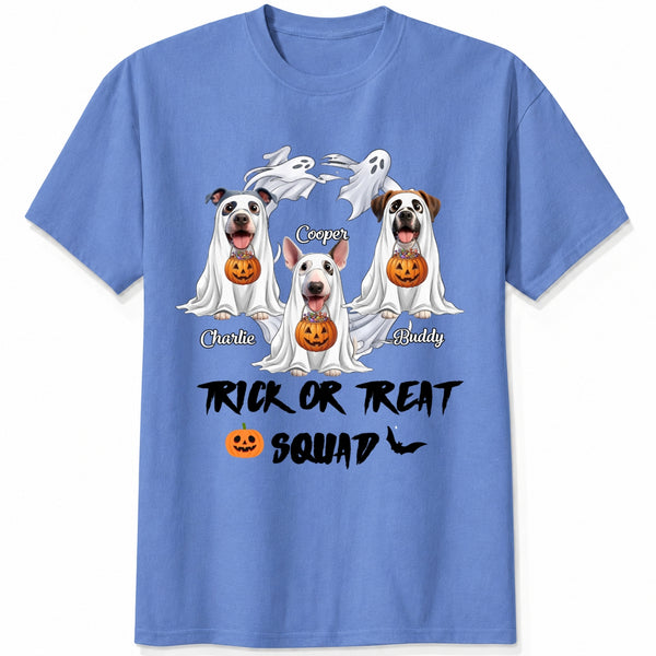 Trick or Treat Squad Custom Multiple Dogs In Ghost Sheets With Pumpkins Halloween T-shirt FSDM54