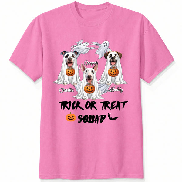 Trick or Treat Squad Custom Multiple Dogs In Ghost Sheets With Pumpkins Halloween T-shirt FSDM54