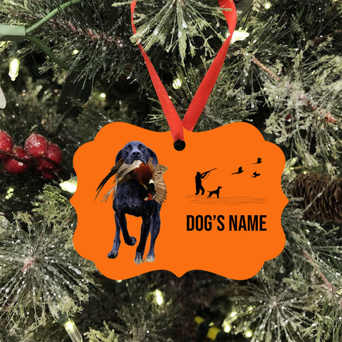 Black GSP Hunting Dog Custom Name Medallion Aluminum Ornament - Dog Christmas ornament FSD4354