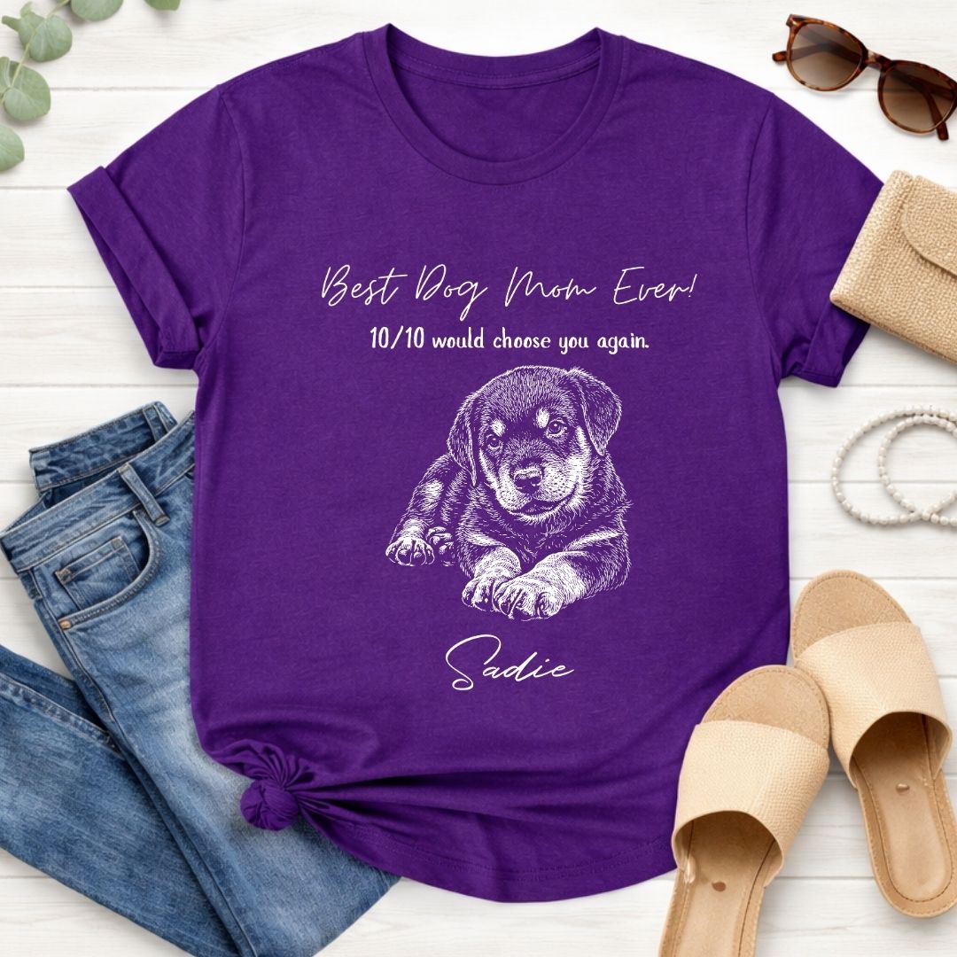 Best Dog Mom Ever Custom Dog T-shirt, Funny Mothers Day Gift for Dog Mom FSD4805
