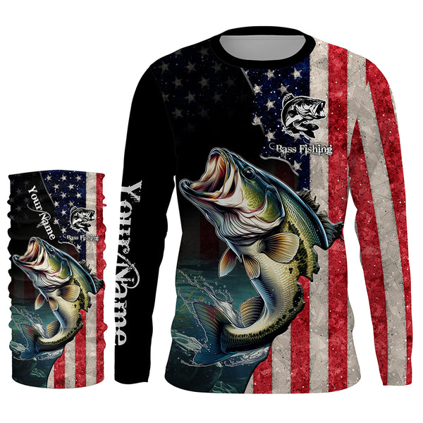 Custom Bass Fishing US flag Long Sleeve Fishing Shirts, Fishing jersey Gifts for men, women, kids TTN15