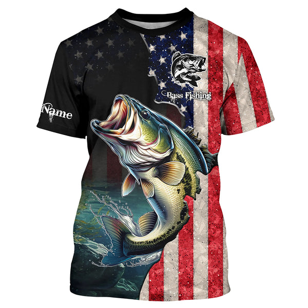 Custom Bass Fishing US flag Long Sleeve Fishing Shirts, Fishing jersey Gifts for men, women, kids TTN15