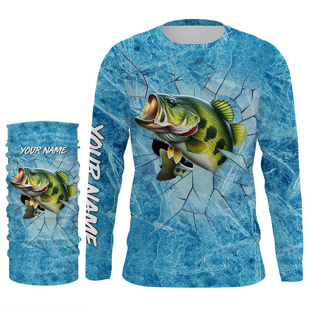 Ice Fishing for Bass Fish Winter Camo Clothing Custom Name UV Protection Performance Fishing Shirt TTN35 Long Sleeves UPF / L