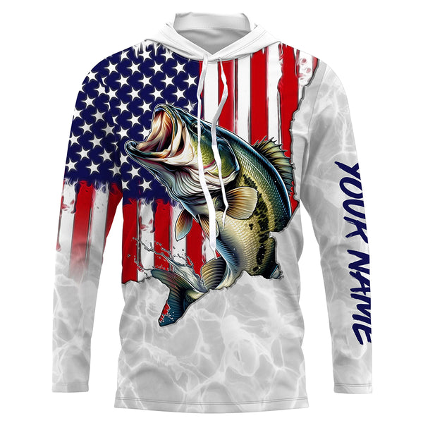Bass Fishing American Flag Custom UV Protection Shirts, Bass Fishing Jerseys, Gift For Fisherman TTN124