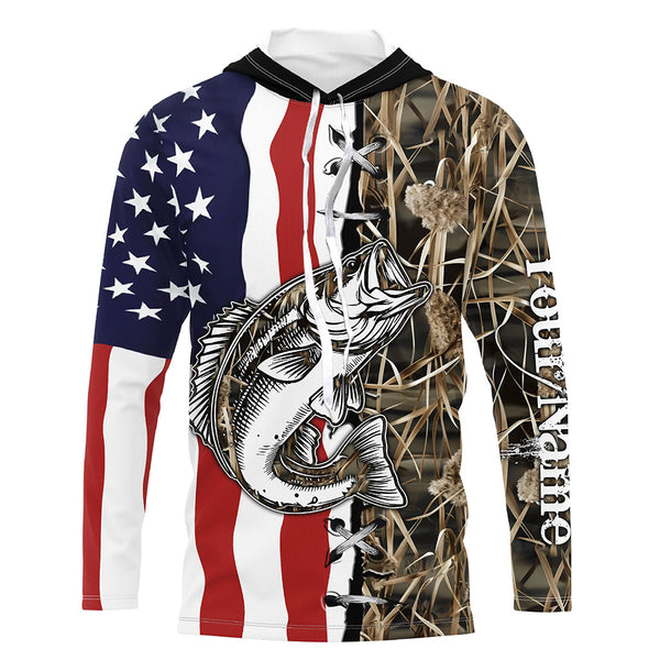 Bass Fishing American Flag Camo Custom Name 3D All over printed UV protection Shirts Fishing gift TTN09