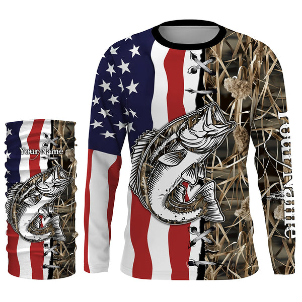 Bass Fishing American Flag Camo Custom Name 3D All over printed UV protection Shirts Fishing gift TTN09