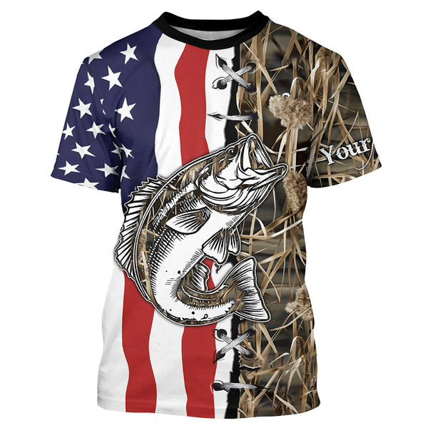 Bass Fishing American Flag Camo Custom Name 3D All over printed UV protection Shirts Fishing gift TTN09