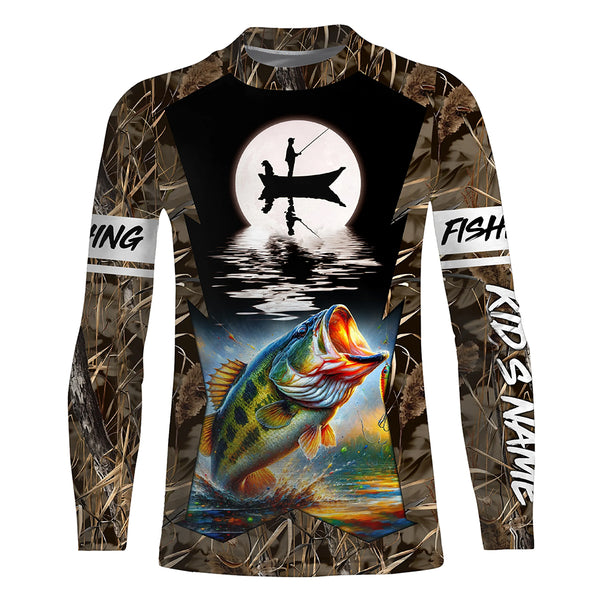 Bass Fishing Fisherman in boat Custom Name 3D Tournament Fishing Shirts UV Protection TTN87