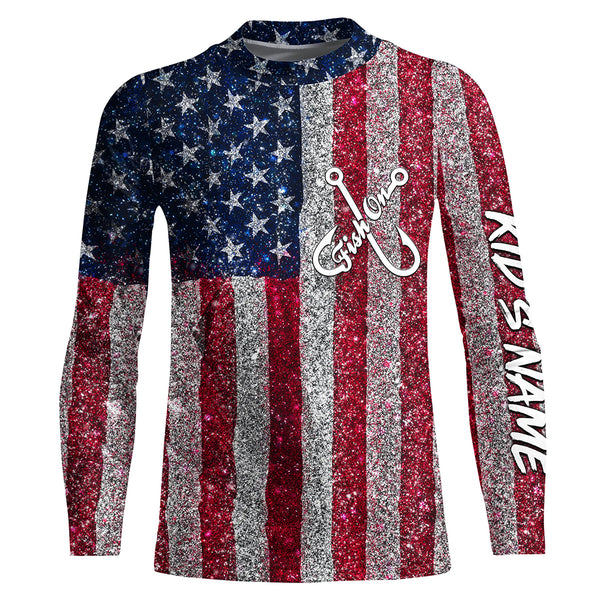 Fish On American Flag UV Protection Custom Long Sleeve Shirts Patriotic Fishing Jersey TTN127