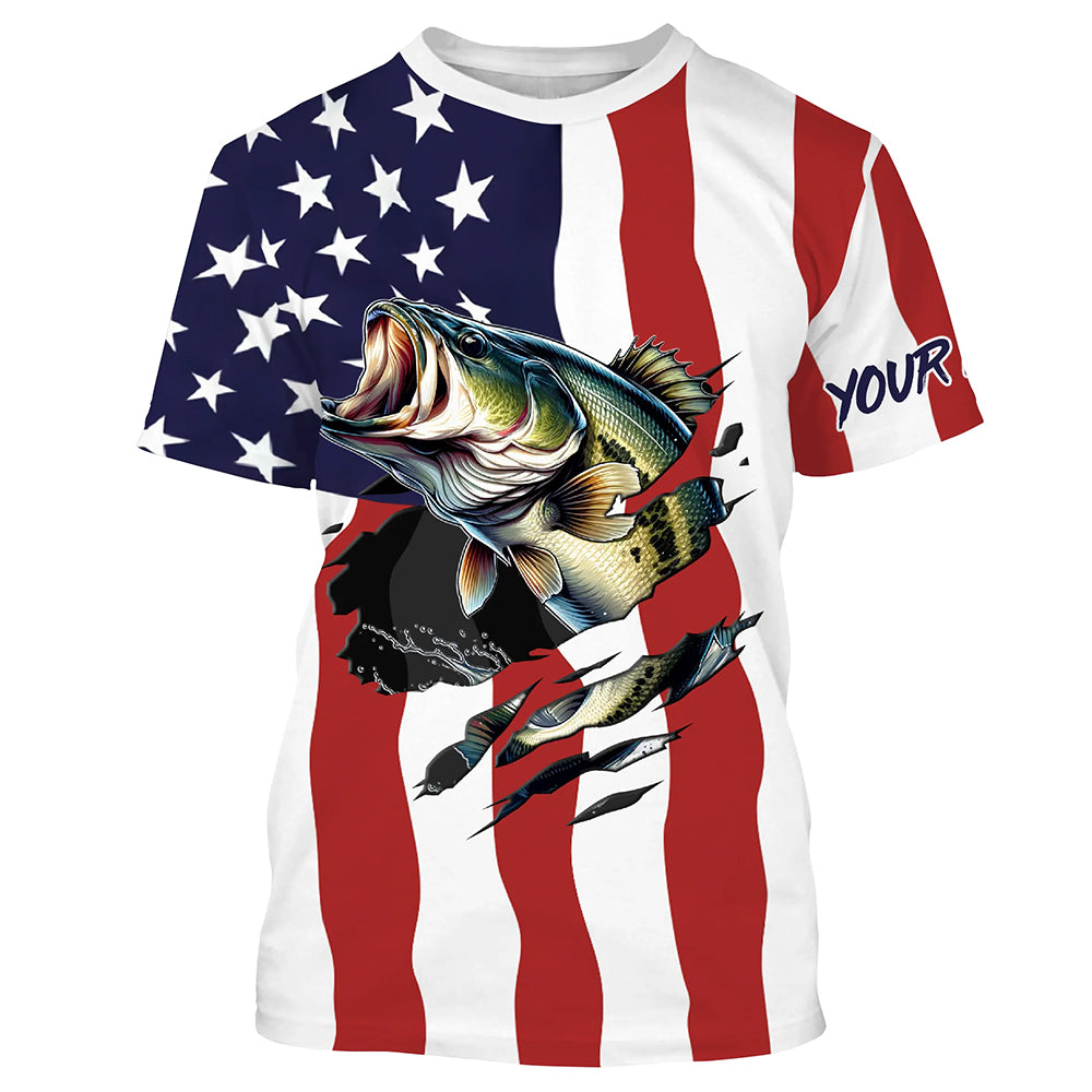 Bass Fishing American Flag Custom Long Sleeve Shirts, Personalized Pat –  Myfihu