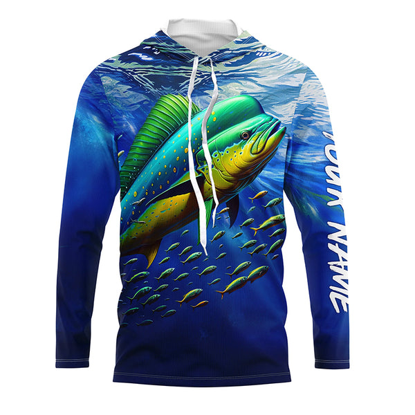 Mahi mahi fishing blue sea underwater ocean Custom Name performance long sleeve fishing shirt TTV95