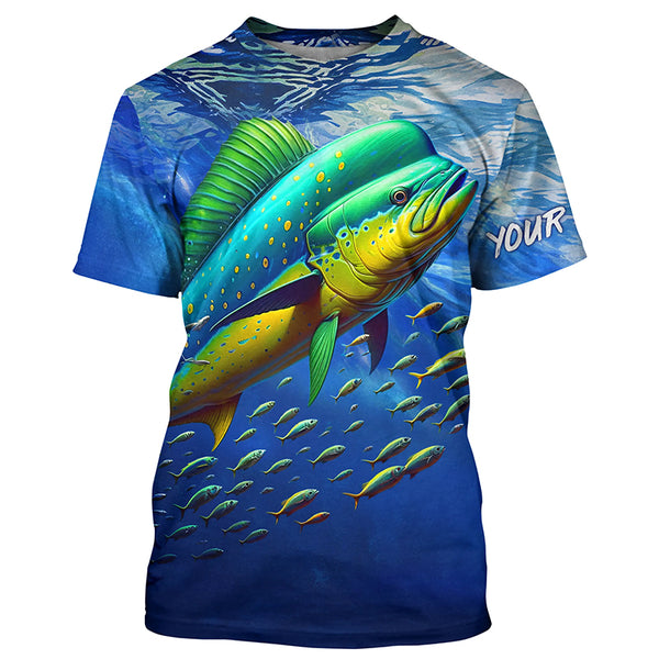 Mahi mahi fishing blue sea underwater ocean Custom Name performance long sleeve fishing shirt TTV95