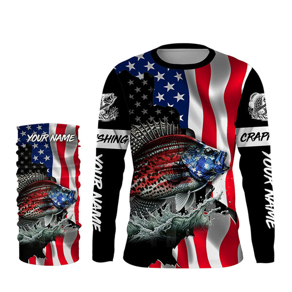 Crappie fishing  American flag Custom UV protection performance long sleeve fishing jerseys TTV141