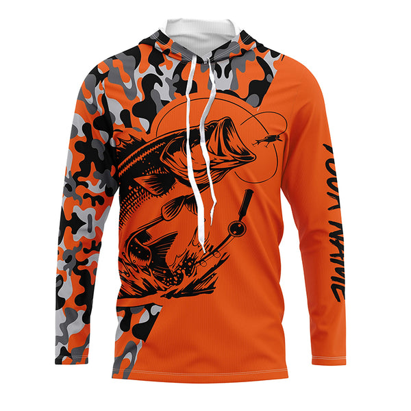 Bass Fishing UV protection quick dry orange camo customize name long sleeves fishing shirts  TTV07