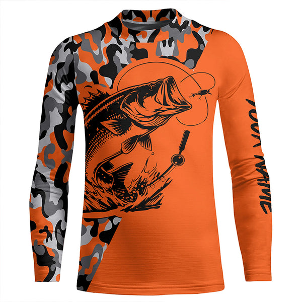 Bass Fishing UV protection quick dry orange camo customize name long sleeves fishing shirts  TTV07