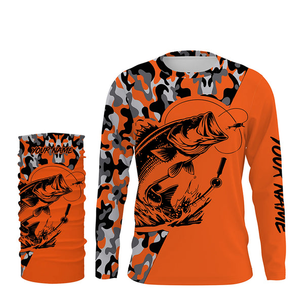 Bass Fishing UV protection quick dry orange camo customize name long sleeves fishing shirts  TTV07