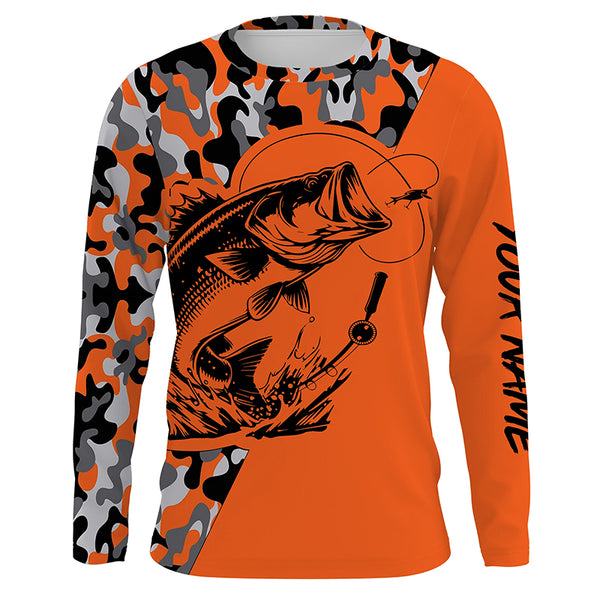 Bass Fishing UV protection quick dry orange camo customize name long sleeves fishing shirts  TTV07