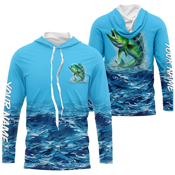 Mahi mahi fishing blue sea wave water camo Custom Name performance long sleeve fishing shirts TTV96