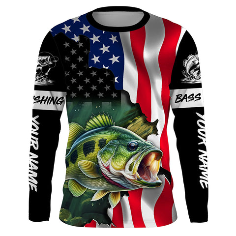 American Flag Bass Fishing Custom long sleeve Fishing Shirts for men, Bass Fishing jerseys TTV08