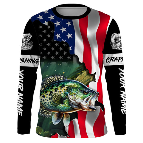 American Flag Crappie Fishing Custom Name performance long sleeve fishing shirt uv protection TTV30